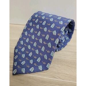 Alynn 100% Silk Men's Necktie Blue Books Glasses Pattern Fun Casual Handmade